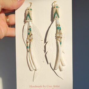 Deer hide and shell beaded earings
